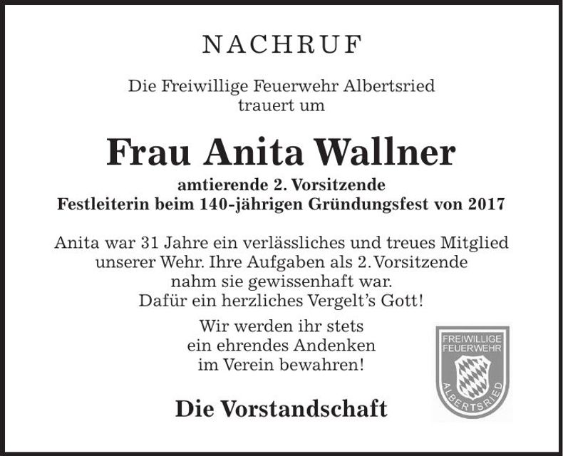 Traueranzeige Anita Wallner