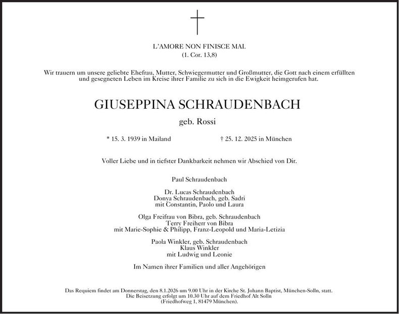 Traueranzeige Giuseppina Schraudenbach