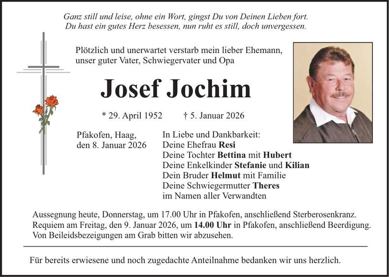 Traueranzeige Josef Jochim