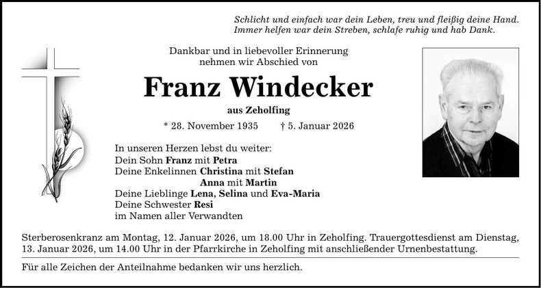 Traueranzeige Franz Windecker