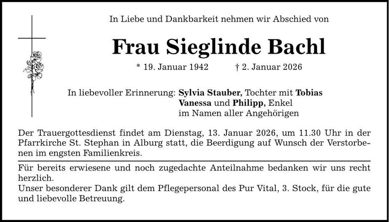 Traueranzeige Sieglinde Bachl