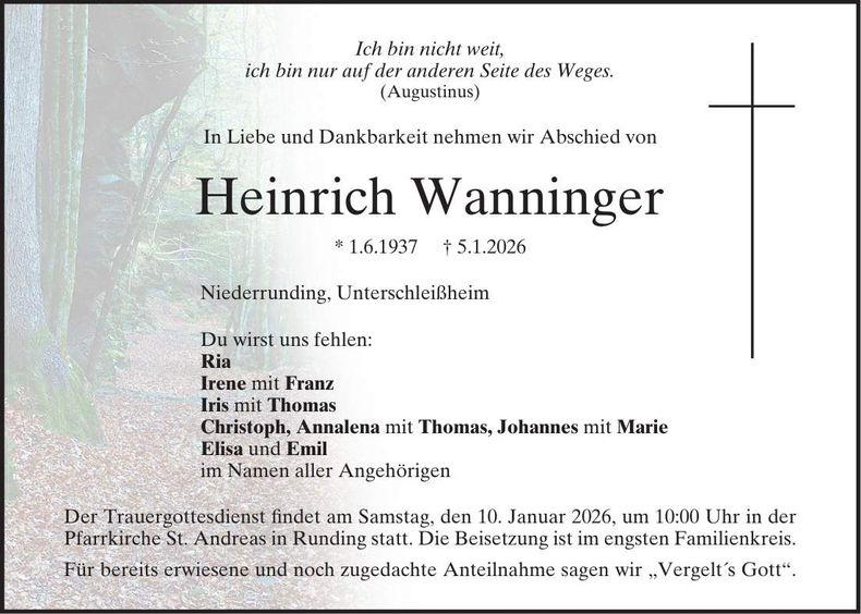 Traueranzeige Heinrich Wanninger