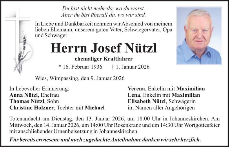 Traueranzeige Josef Nützl