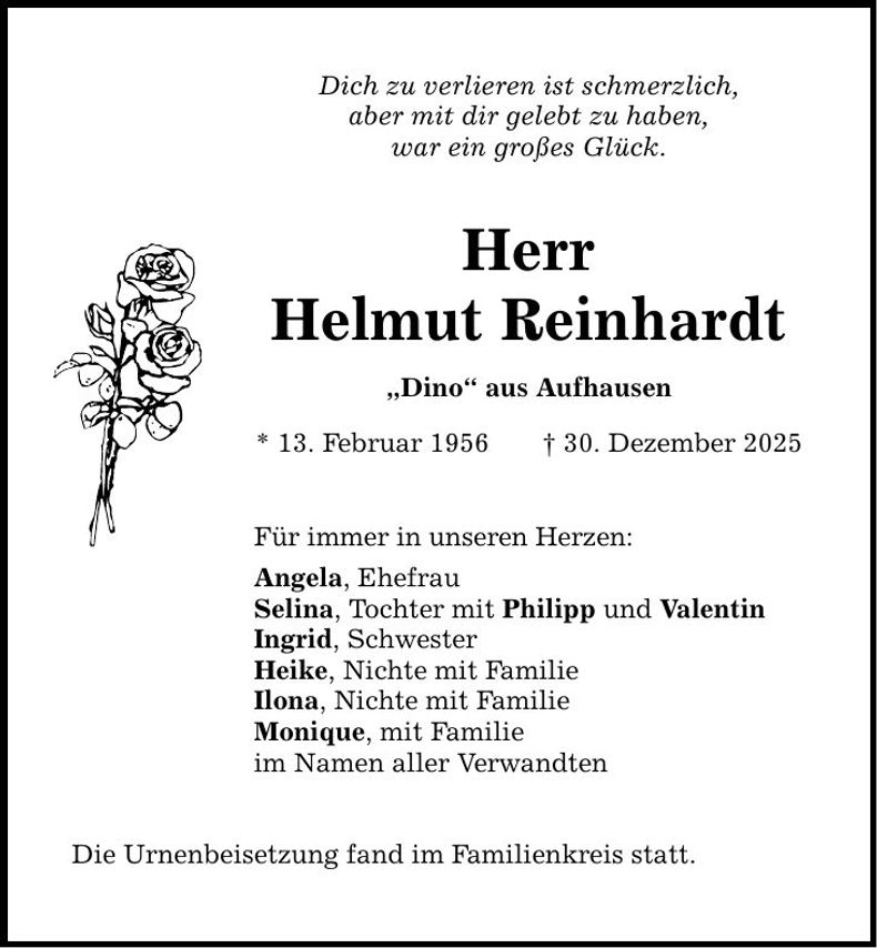 Traueranzeige Reinhardt Helmut