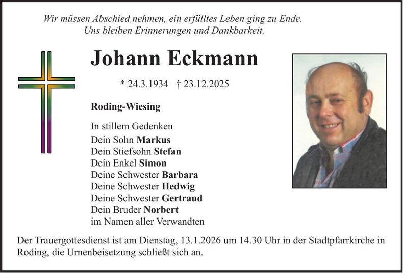 Traueranzeige Johann Eckmann