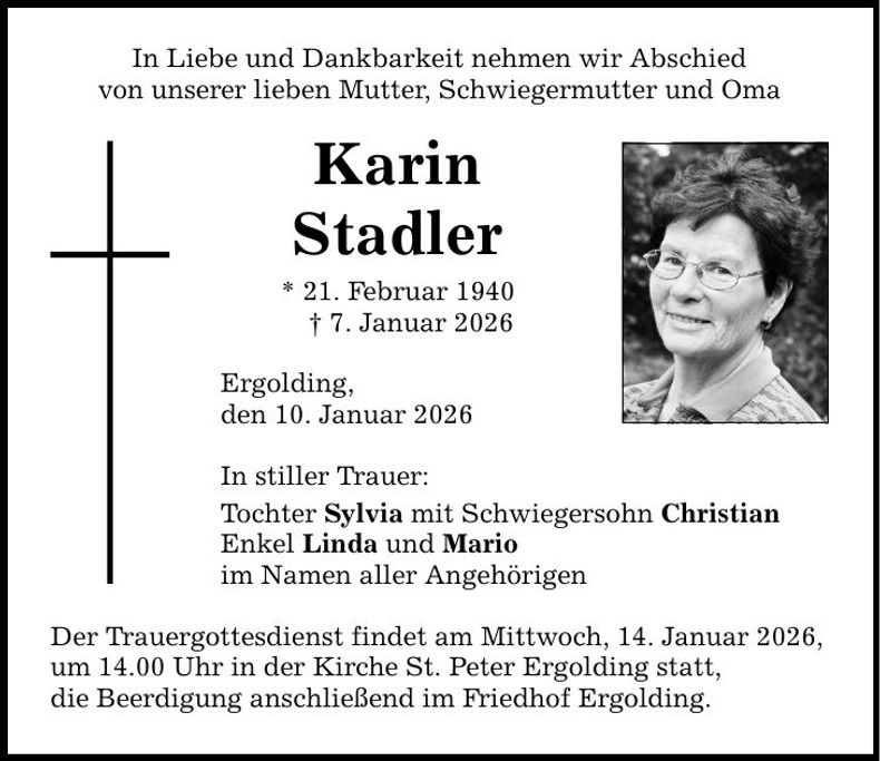 Traueranzeige Karin Stadler