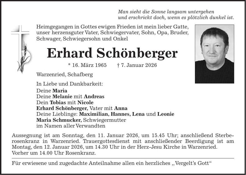 Traueranzeige Schönberger Erhard
