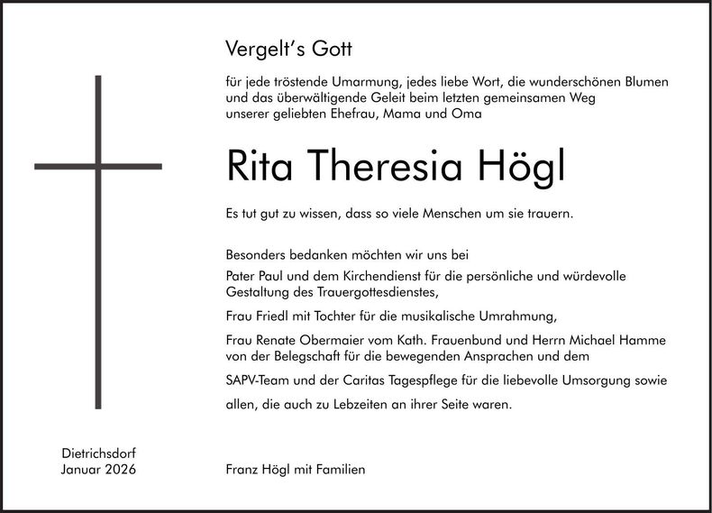 Traueranzeige Rita Theresia Högl