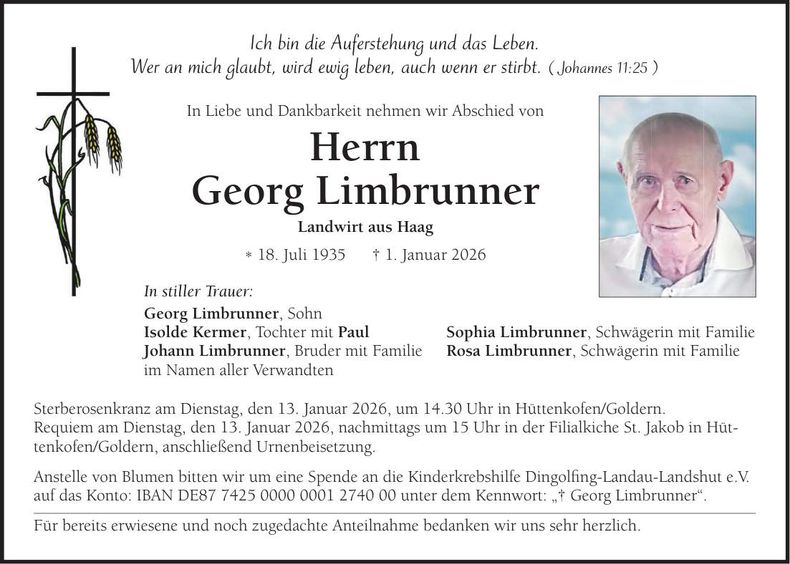 Traueranzeige Georg Limbrunner