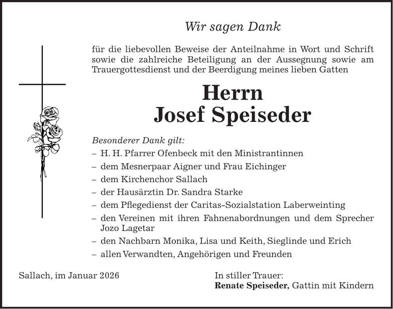 Traueranzeige Josef Speiseder