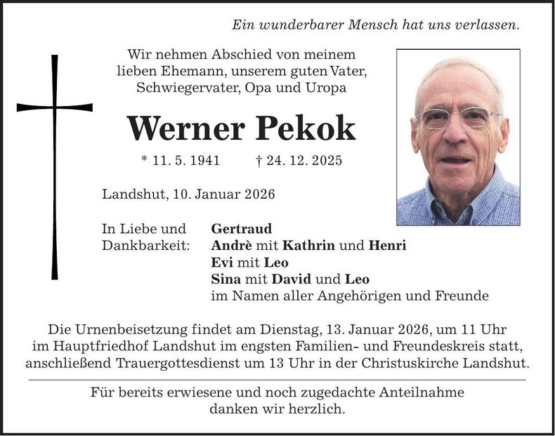 Traueranzeige Werner Pekok
