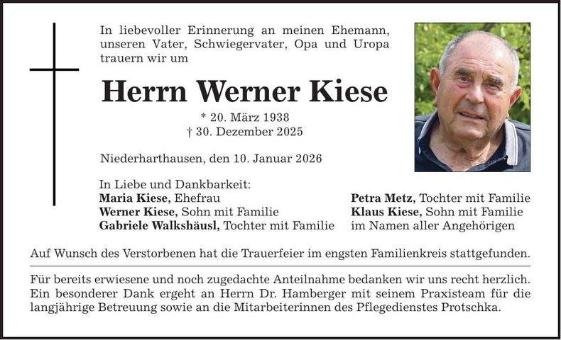 Traueranzeige Werner Kiese