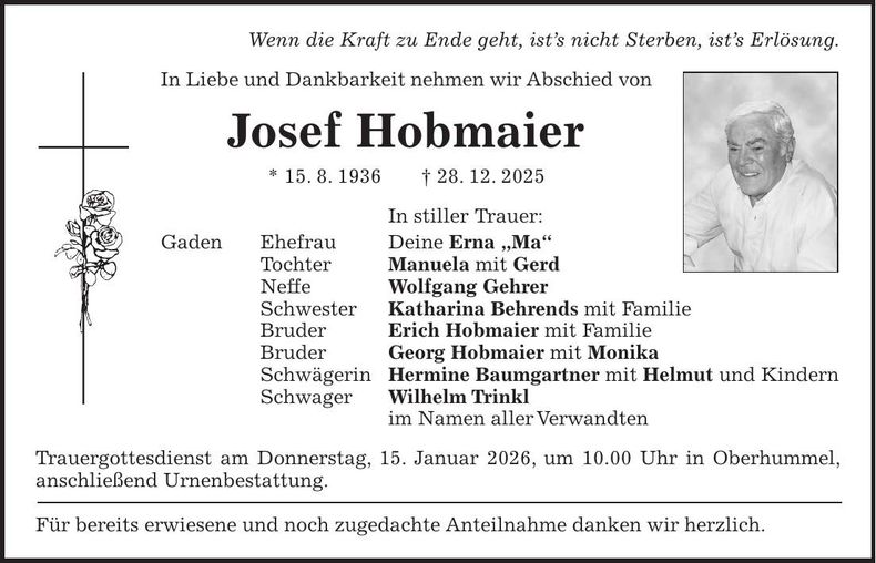 Traueranzeige Josef Hobmaier