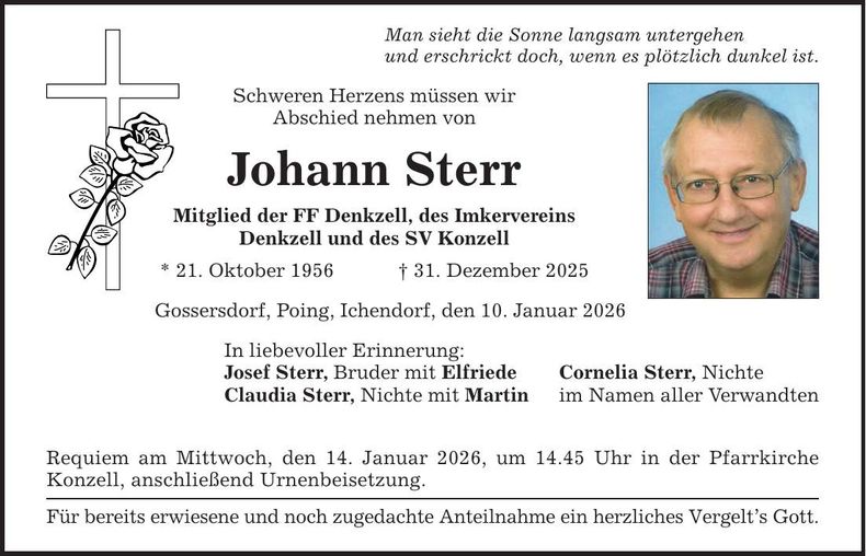 Traueranzeige Johann Sterr