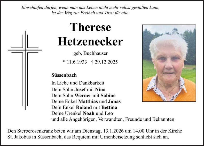 Traueranzeige Theresa Hetzenecker