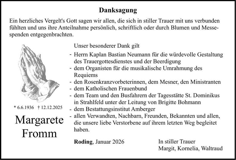 Traueranzeige Margarete Fromm