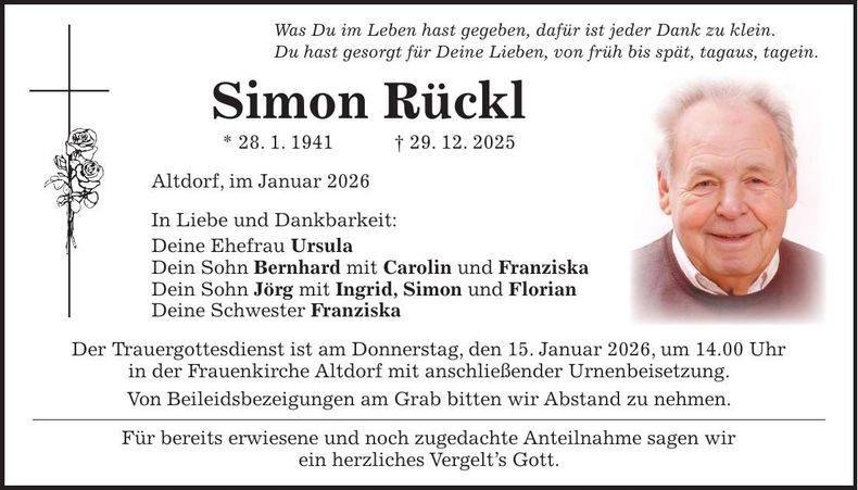 Traueranzeige Simon Rückl
