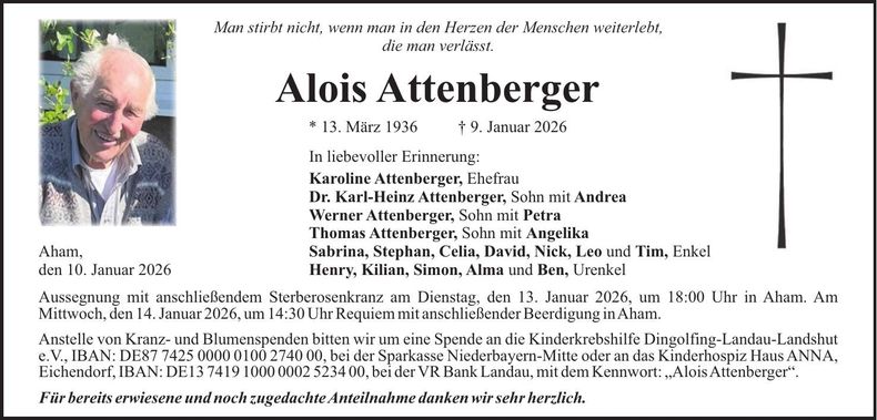 Traueranzeige Alois Attenberger