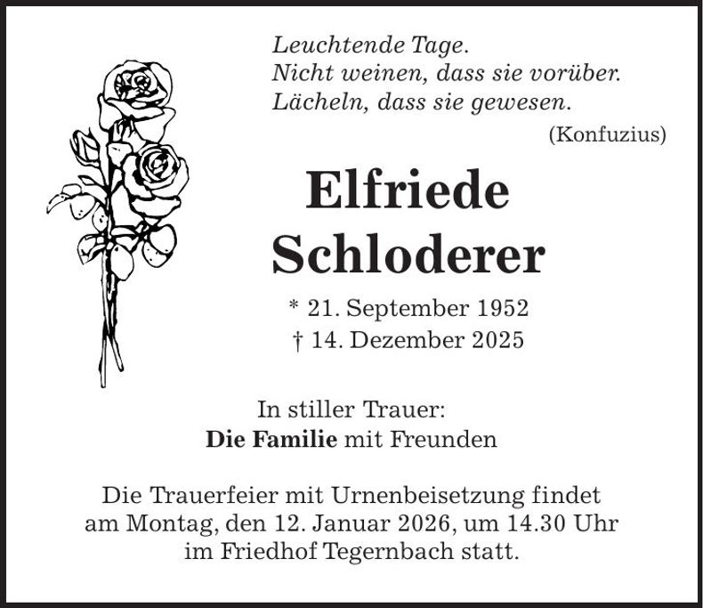 Traueranzeige Elfriede Schloderer