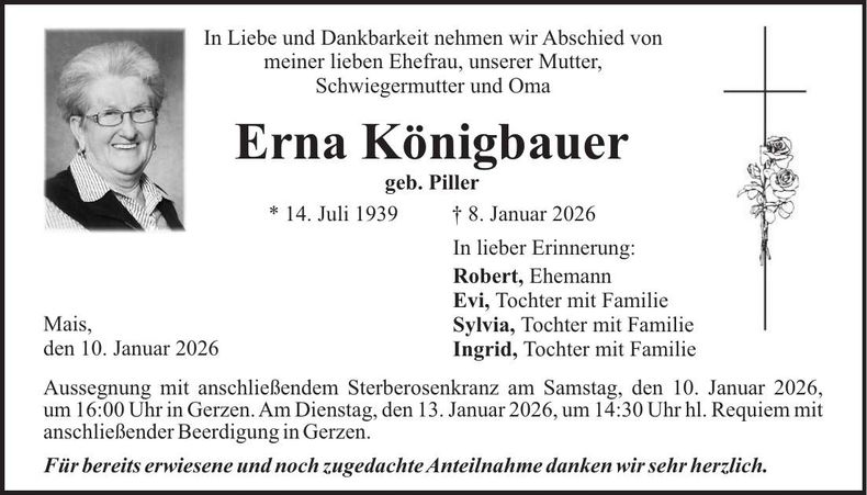Traueranzeige Erna Königbauer