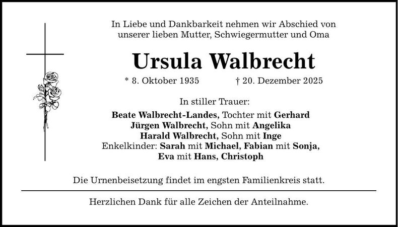Traueranzeige Ursula Walbrecht