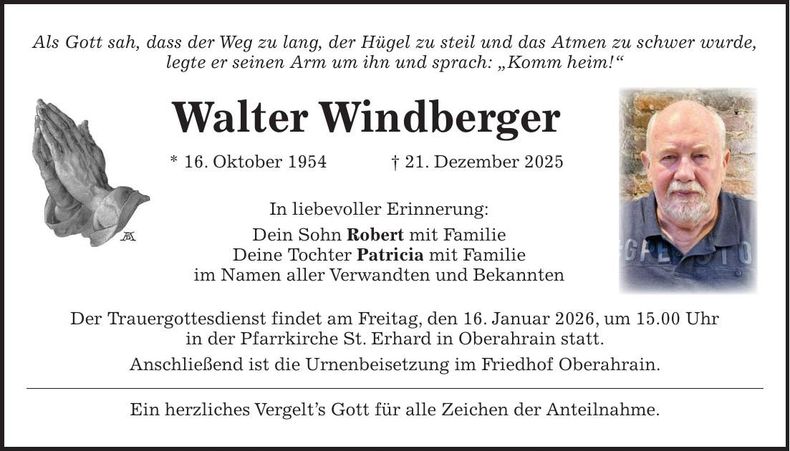 Traueranzeige Walter Windberger