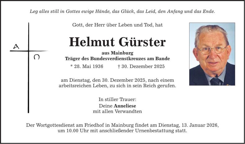 Traueranzeige Helmut Gürster