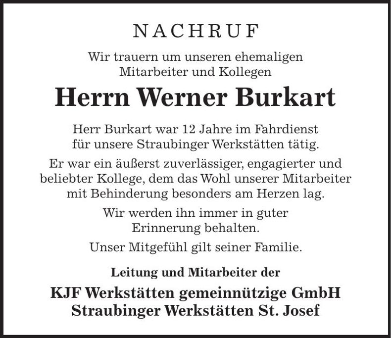 Traueranzeige Burkart Werner