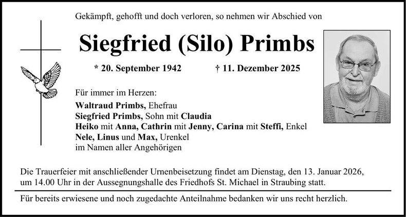 Traueranzeige Siegfried Primbs