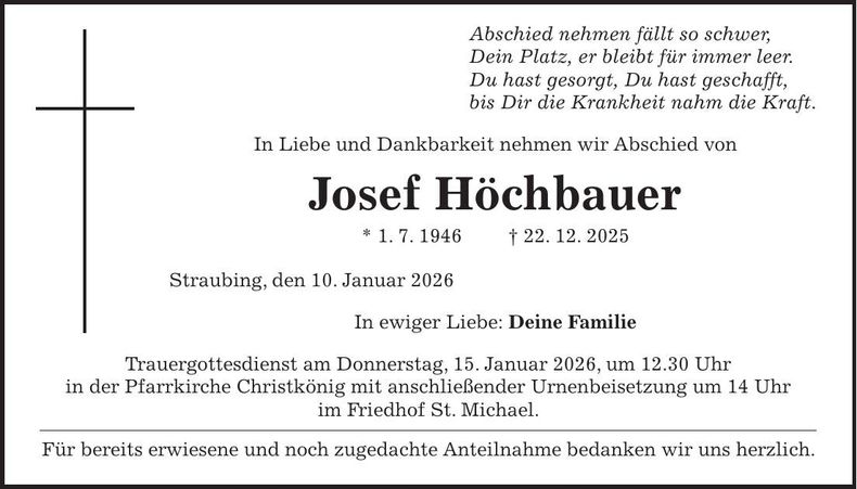 Traueranzeige Josef Höchbauer