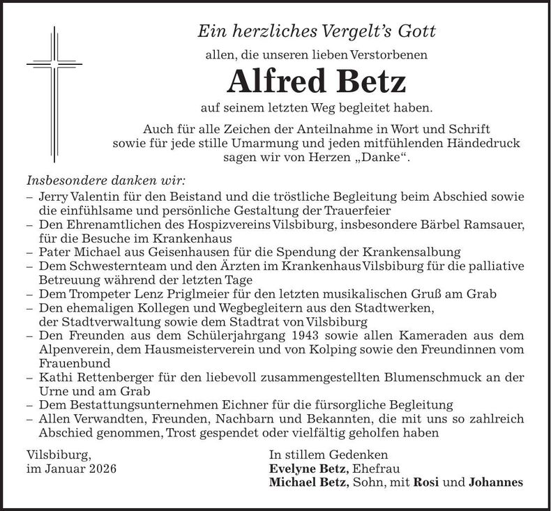 Traueranzeige Alfred Betz