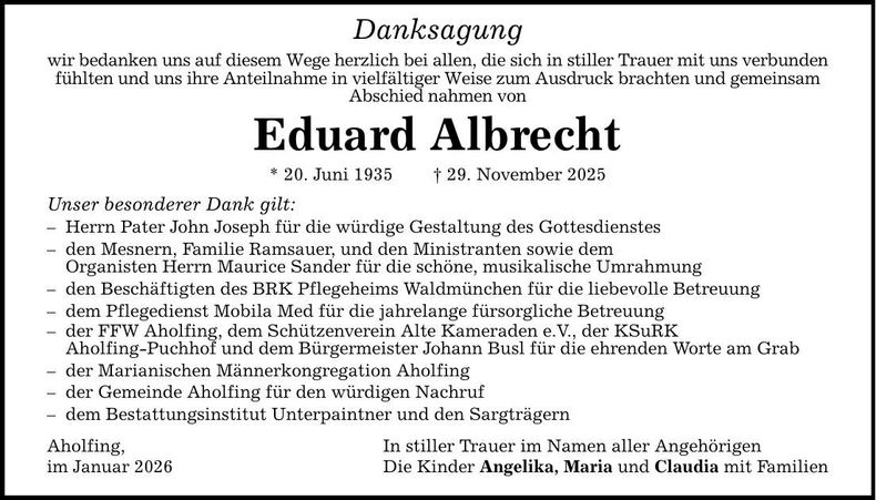 Traueranzeige Eduard Albrecht