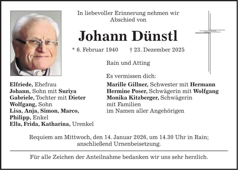 Traueranzeige Johann Dünstl