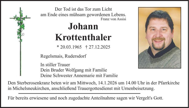 Traueranzeige Johann Krottenthaler
