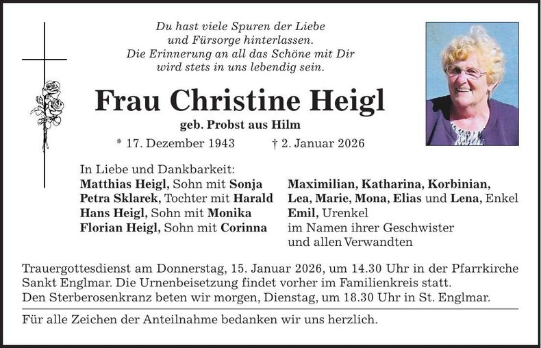 Traueranzeige Christine Heigl