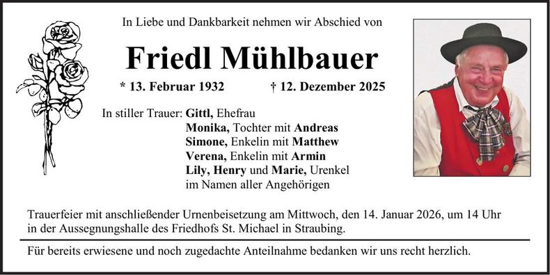 Traueranzeige Friedl Mühlbauer