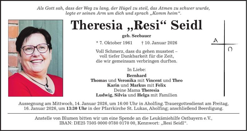 Traueranzeige Theresia Seidl
