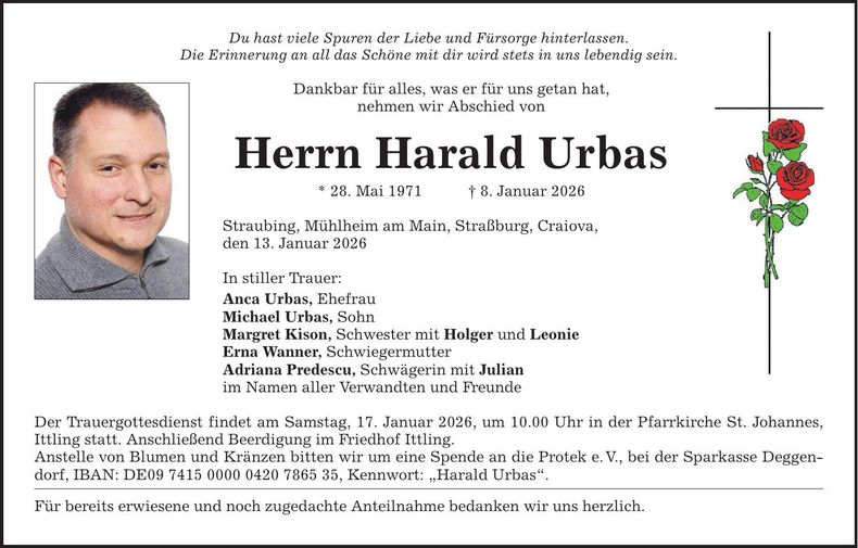 Traueranzeige Harald Urbas