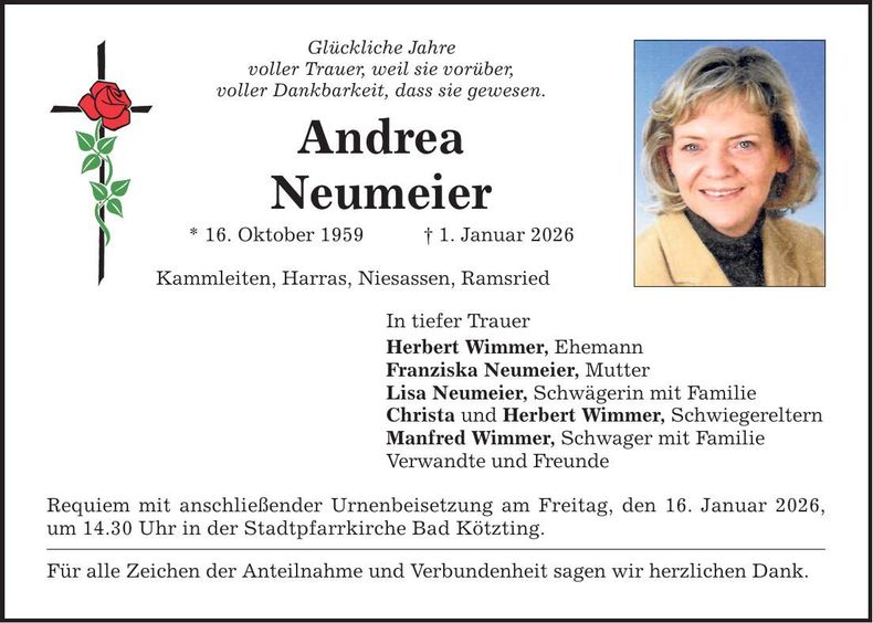 Traueranzeige Andrea Neumeier