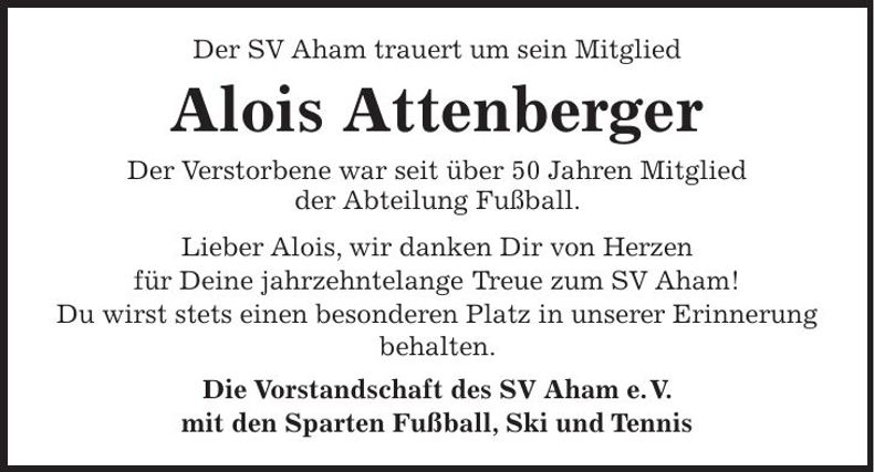 Traueranzeige Alois Attenberger