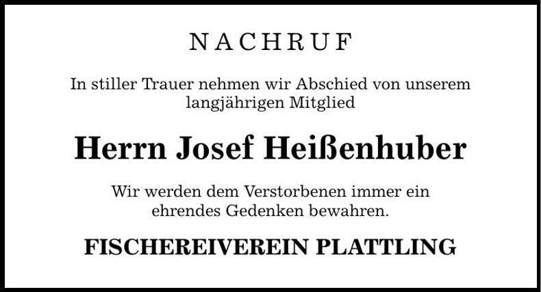 Traueranzeige Josef Heißenhuber