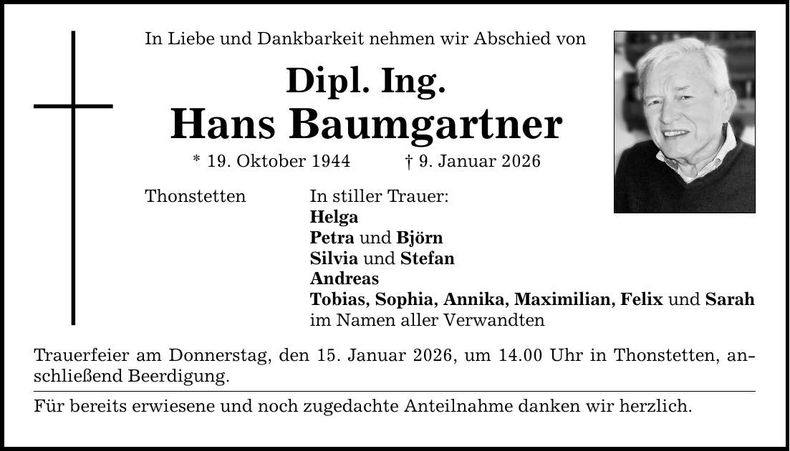 Traueranzeige Hans Baumgartner