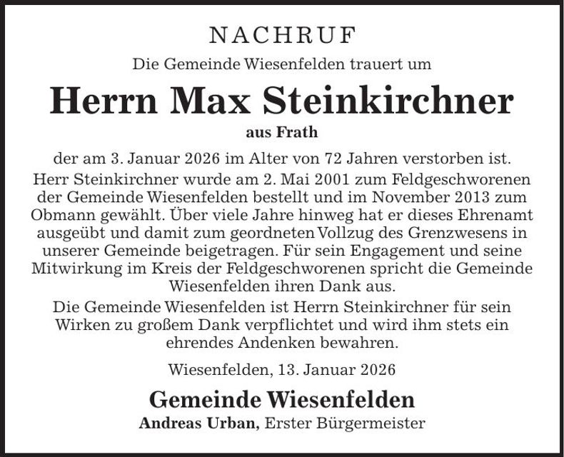 Traueranzeige Max Steinkirchner