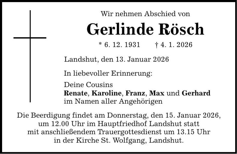 Traueranzeige Gerlinde Rösch