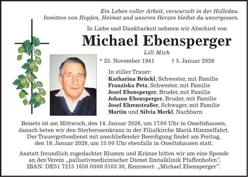 Traueranzeige Michael Ebensperger