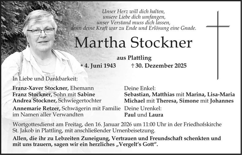 Traueranzeige Martha Stockner