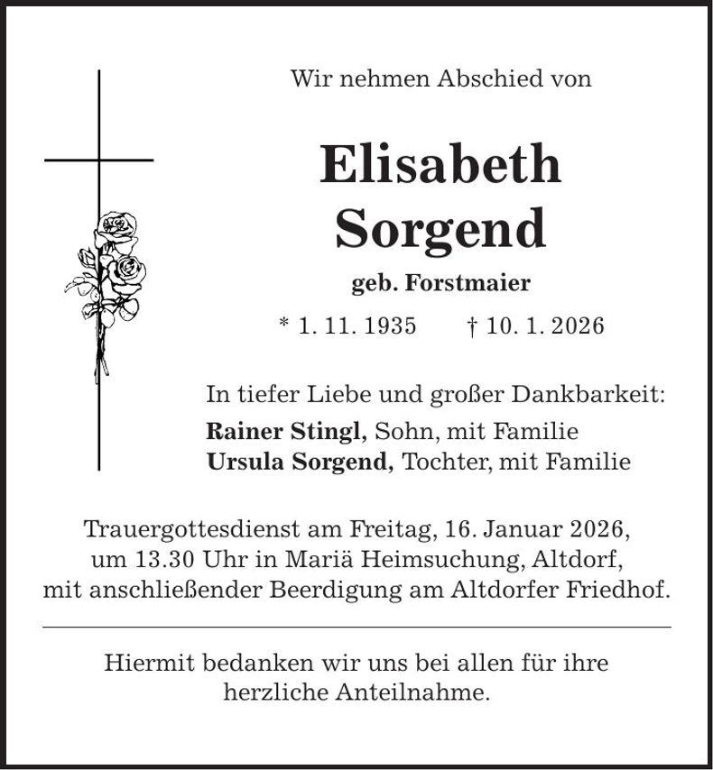 Traueranzeige Elisabeth Sorgend
