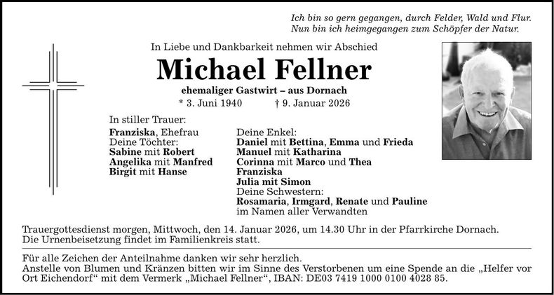 Traueranzeige Michael Fellner