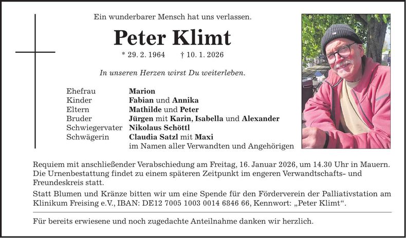 Traueranzeige Peter Klimt