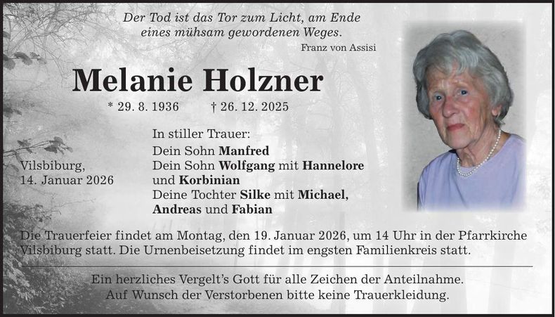 Traueranzeige Melanie Holzner